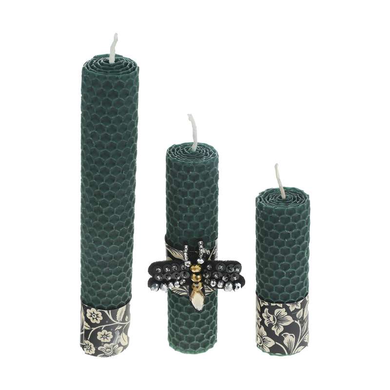 شمع بیزوکس گالری شمرون مدل موم زنبور عسل کد CND3B104GNBE مجموعه سه عددی