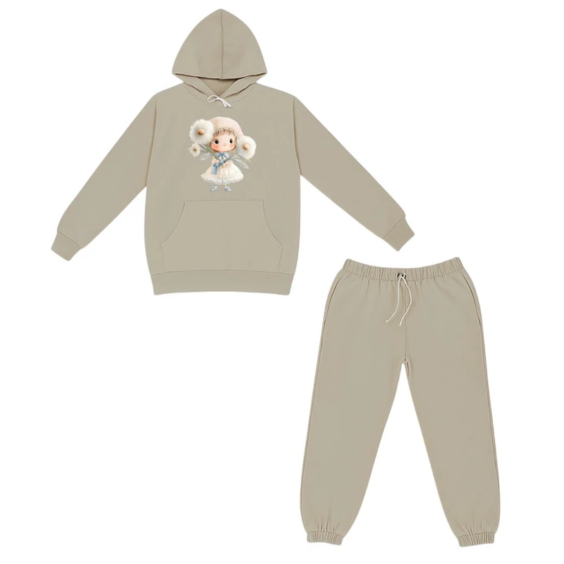 ست هودی و شلوار راحتی بچگانه مدل دخترک و گل کد 2 