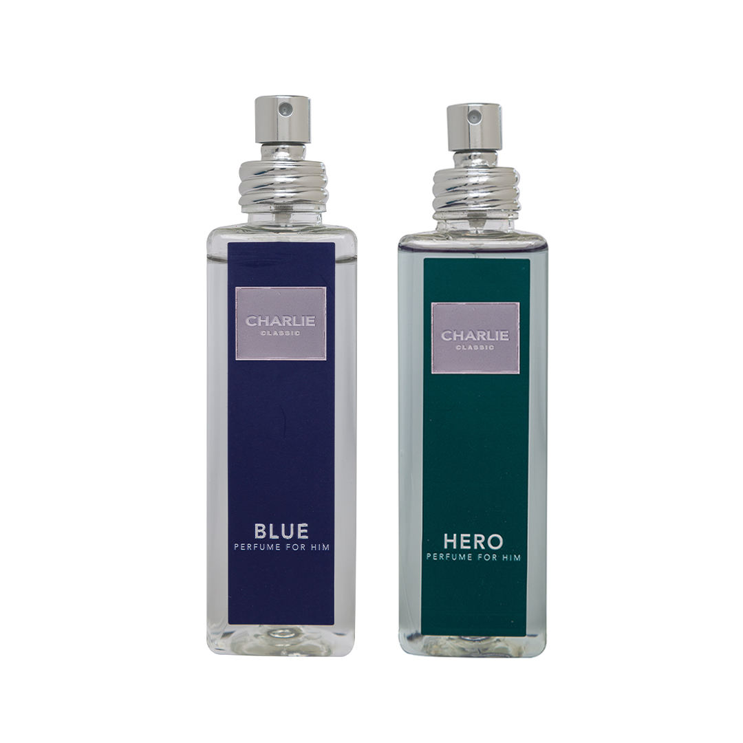 ادو پرفیوم مردانه چارلی مدل blue و hero با رایحه گرم حجم 100 میلی لیتر مجموعه 2 عددی