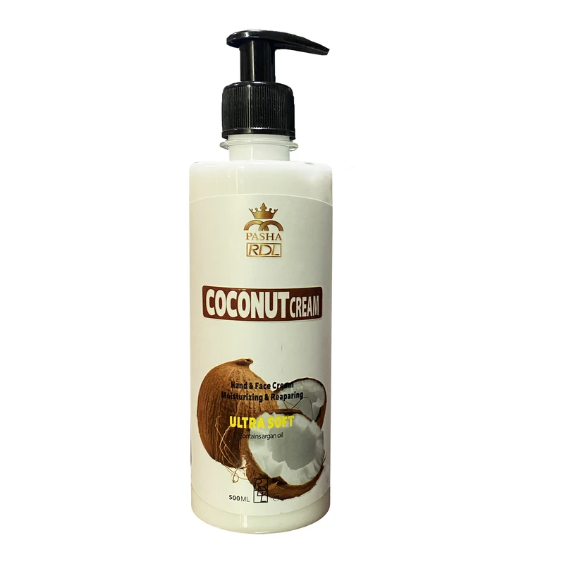 کرم مرطوب‌کننده صورت و دست پاشا مدل نارگیل مناسب برای انواع پوست حجم 500 میلی‌لیتر