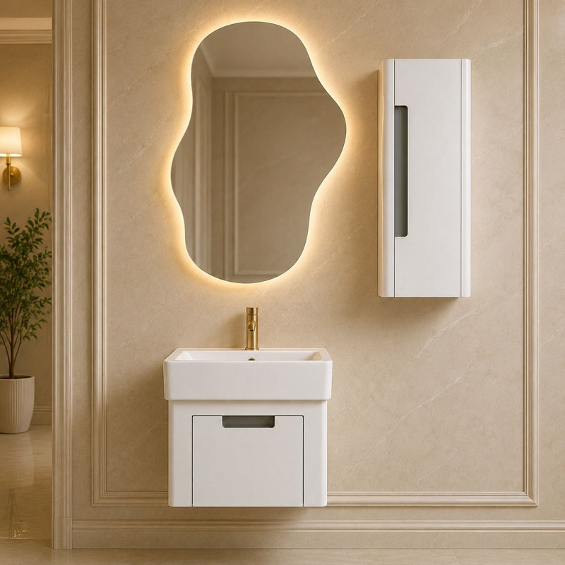 ست کابینت و روشویی دیواری مدل رویا 55 به همراه اینه باکس تاچدار