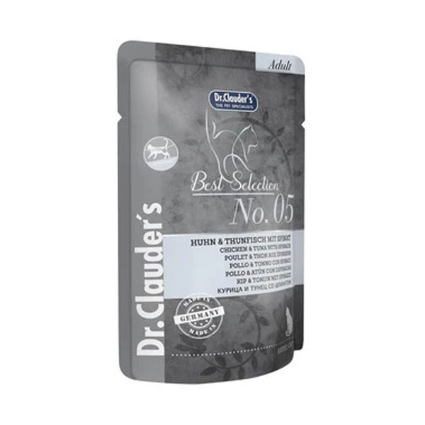 پوچ گربه بالغ دکتر کلادر مدل Best Selection No.05 طعم مرغ، ماهی وزن 85 گرم