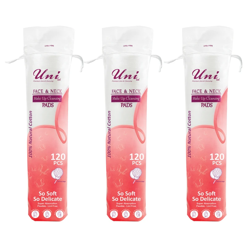 پد پاک‌کننده آرایش صورت یونی لد مدل Ultra Soft.Cotton Silk سه بسته 120 عددی