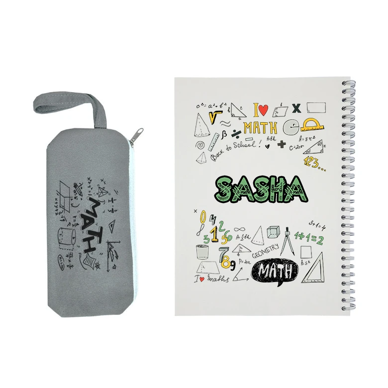 دفتر مشق 50 برگ طرح ریاضی مدل ساشا به همراه جامدادی
