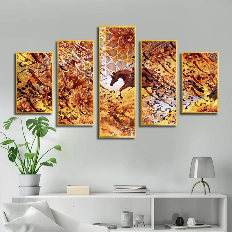 تابلو بکلیت طرح خطاطی و شعر ایرانی مدل T-2537 مجموعه 5 عددی