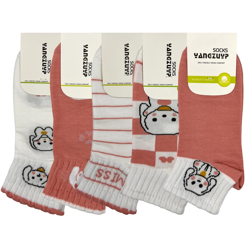 جوراب ساق کوتاه زنانه مدل خرسی کد 03 بسته 5 عددی