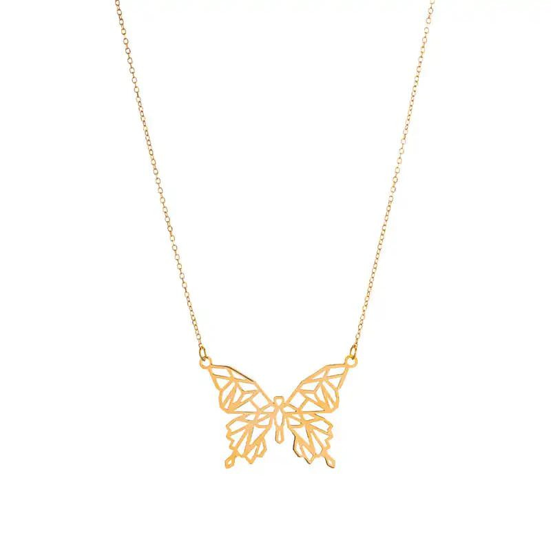گردنبند طلا 18 عیار زنانه با زنجیر حلقهای (فلامینگو) گالری قو طلایی مدل پروانه هندسی