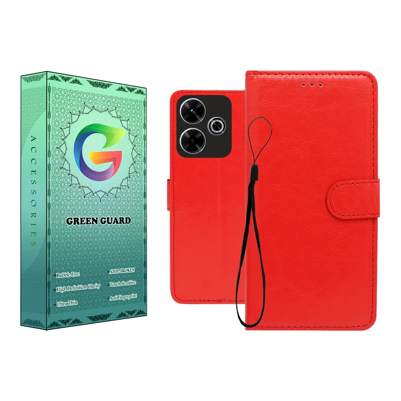 کیف کلاسوری گرین گارد طرح چرمی مدل Landing کد 04 مناسب برای گوشی موبایل شیائومی Redmi 13 4G به همراه بند آویز