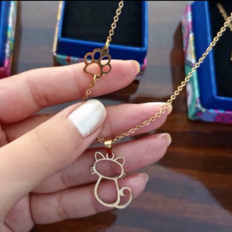 گردنبند زنانه مدل گربه استیل