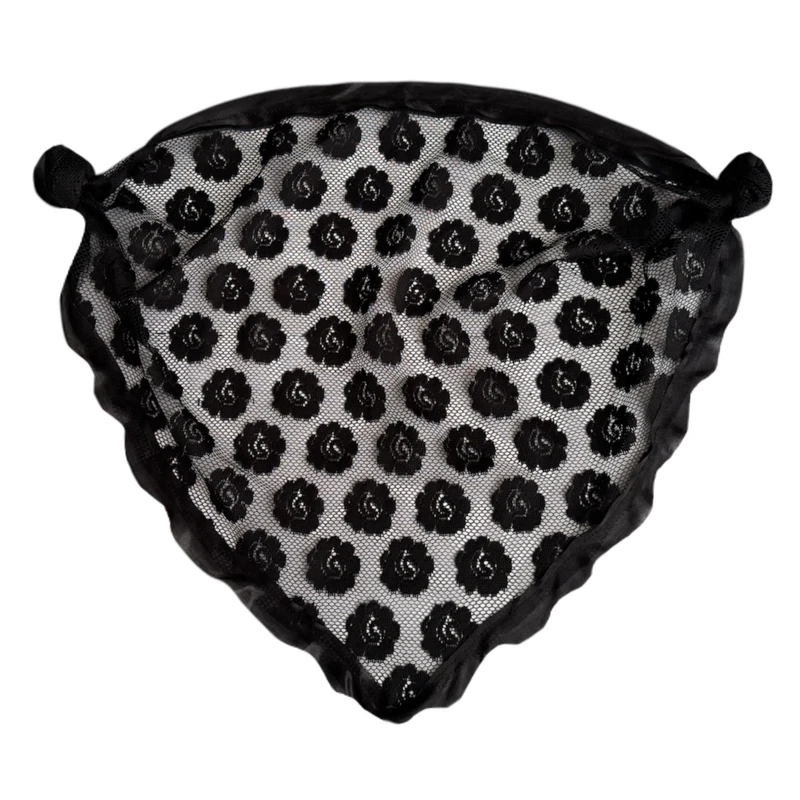 مینی اسکارف زنانه مدل سه گوش توری گل گلی دور نوار دوزی