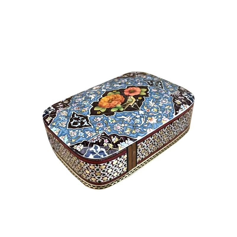 جا کارتی خاتم کاری چوبی طرح تذهیب و گل و مرغ کد 03