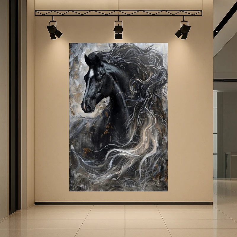 تابلو بوم طرح مخمل نقاشی اسب مدل فانتزی کد AR3059150