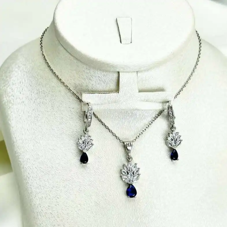 نیم ست نقره زنانه مدل گندم نگین کبود BARF 19