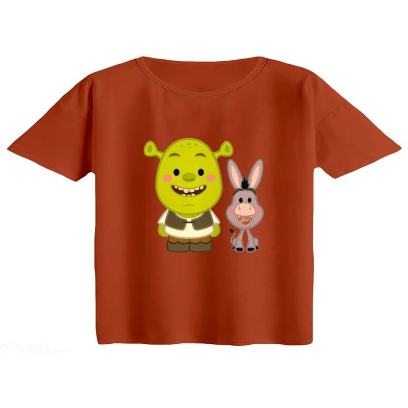 کراپ تی‌شرت آستین کوتاه زنانه مدل شرک کد 1