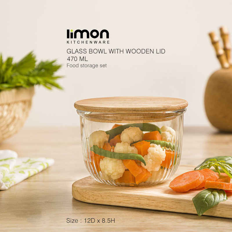 ظرف نگهدارنده لیمون مدل گرد شیاردار درب چوبی 2212 مجموعه 3 عددی