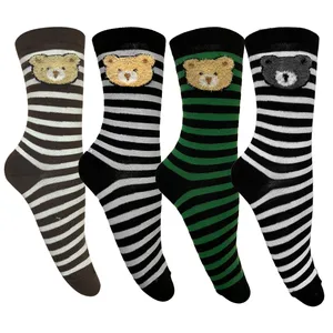 جوراب ساق بلند تن پوش هنگامه مدل خرس تدی راه راه بوکله بسته 4 عددی