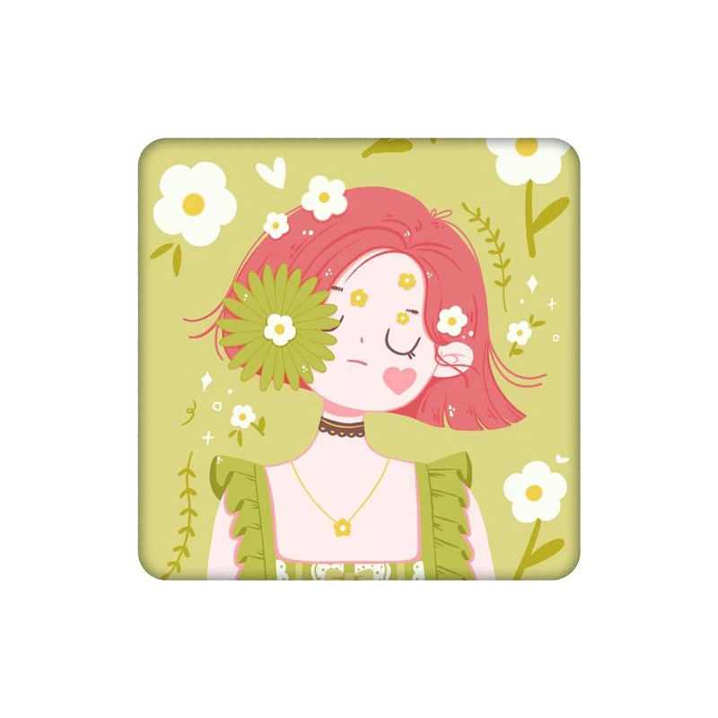 زیرلیوانی طرح دختر موصورتی گل گلی کد 0323176