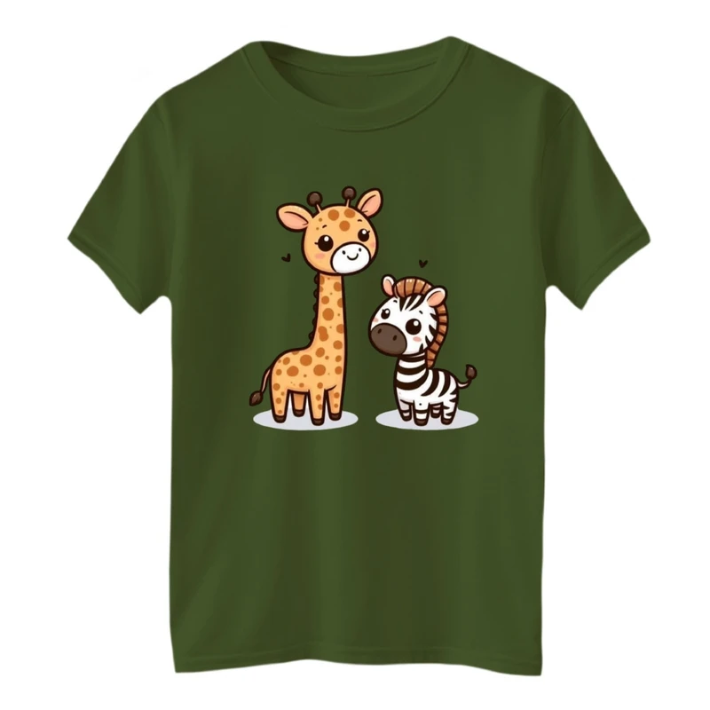 تی‌شرت آستین کوتاه لانگ بچگانه مدل زرافه و گورخر