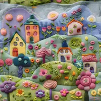 پارچه ملحفه عرض 1.5 متر پارچه باما طرح پنج بعدی خونه باغ کد 5013635  رنگ آبی