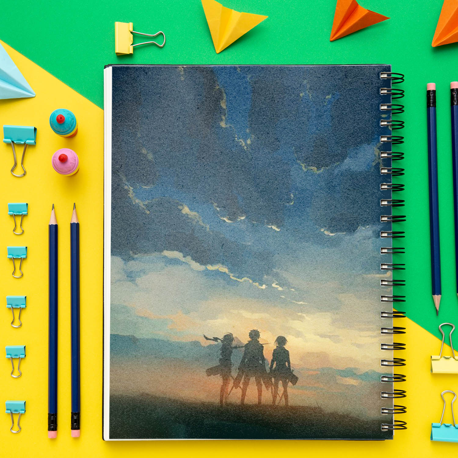 دفتر مشق باژیکان طرح انیمه اتک آن تایتان Attack On Titan کد 20211463 به همراه استیکر لپ تاپ مجموعه 14 عددی