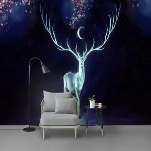 پوستر دیواری سه بعدی مدل گوزن در شب ماه DVRF2114
