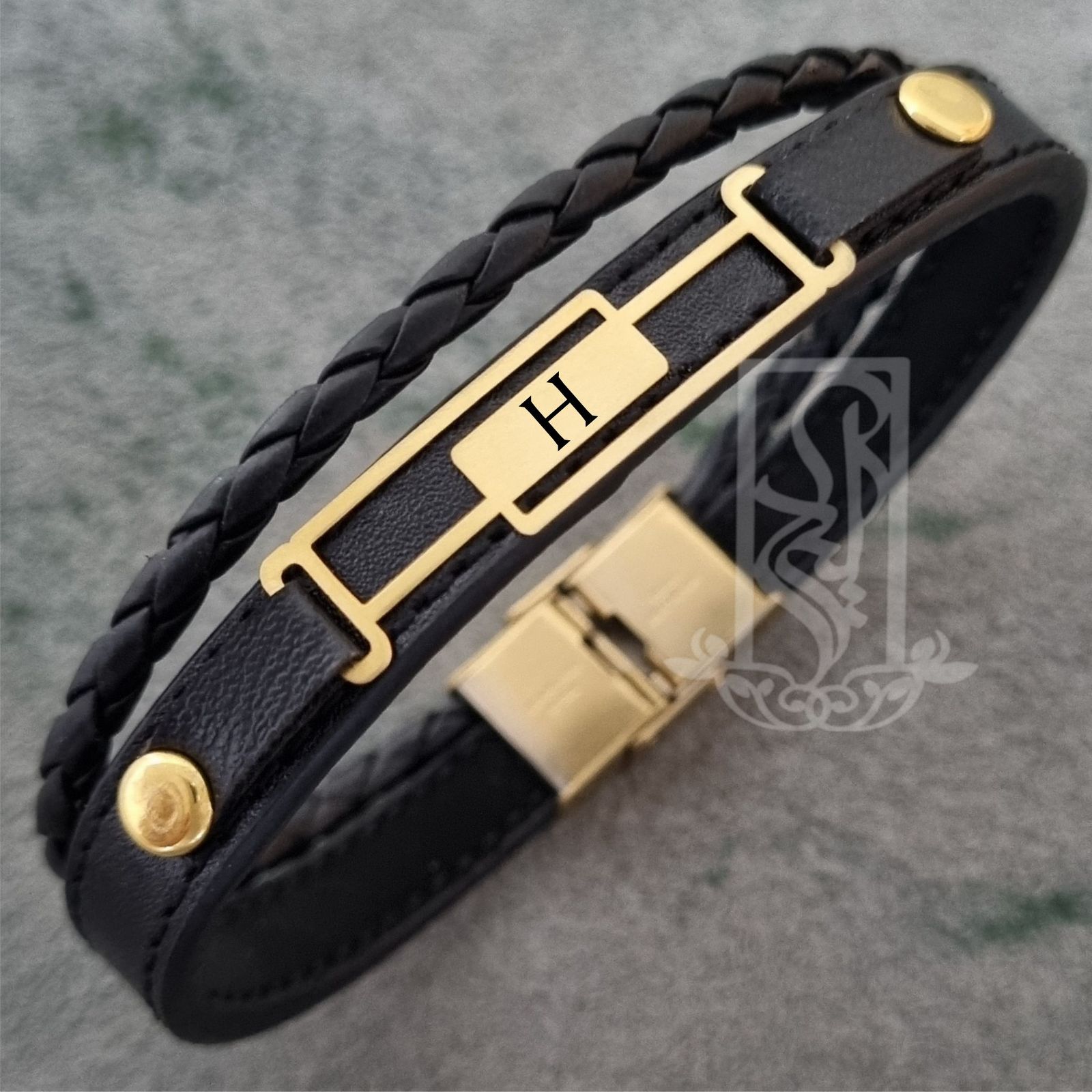 دستبند طلا 18 عیار مردانه لیردا مدل حرف H -  - 2