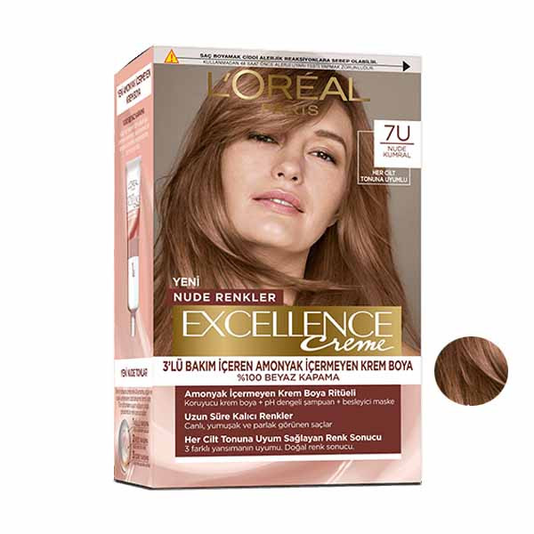 کیت رنگ مو لورآل مدل Excellence شماره 7U حجم 48 میلی لیتر رنگ فندقی 