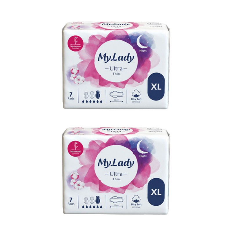 نوار بهداشتی نازک شب مای لیدی مدل Silky Soft سایز خیلی بزرگ دو بسته 7 عددی