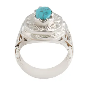 انگشتر نقره مردانه بازرگانی میلادی مدل سنگ فیروزه طبیعی نیشابور رکاب دست ساز کد AM_1613