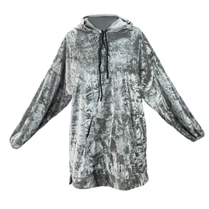 هودی زنانه مدل مخمل کوبیده کد 7001 رنگ طوسی