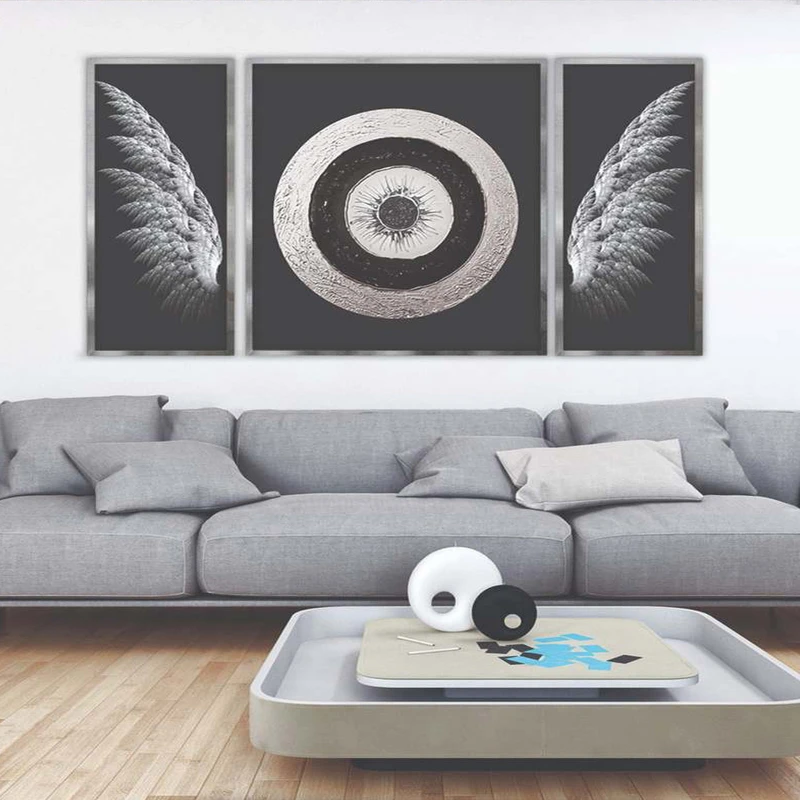 تابلو بکلیت طرح مدرن دیجیتال آرت مدل SI-2101 فریم نقره ای مجموعه 3 عددی