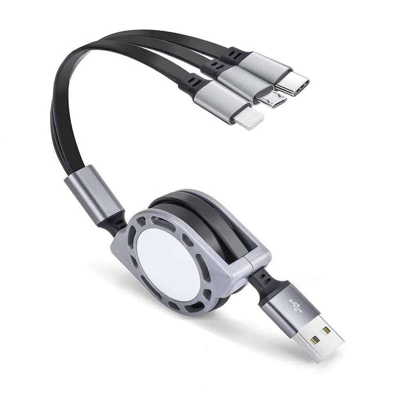 کابل تبدیل USB به MicroUSB/USB-C/لایتنینگ مدل تلسکوپی طول 1 متر