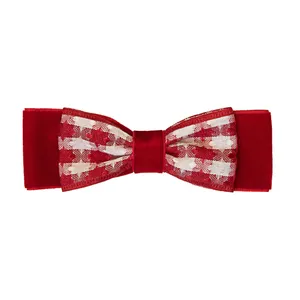 گیره مو دخترانه مدل پاپیون مخمل و نخ چهارخانه