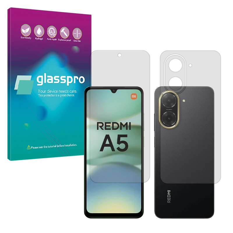 محافظ صفحه نمایش شفاف گلس پرو مدل Resistant مناسب برای گوشی موبایل شیائومی Redmi A5 4G به همراه محافظ پشت گوشی 