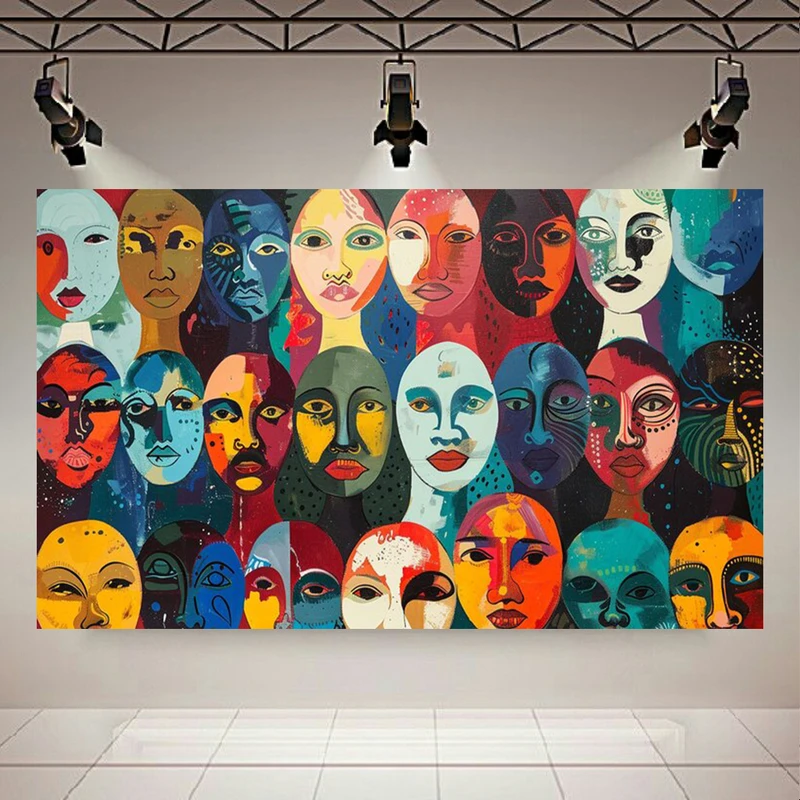 تابلو بوم طرح مخمل انتزاعی مدل چهره مردم کد AR3058428