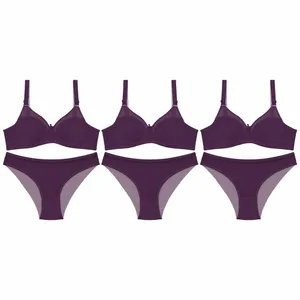 ست شورت و سوتین زنانه نوشه پوش کد 22316 رنگ بنفش بسته 3 عددی