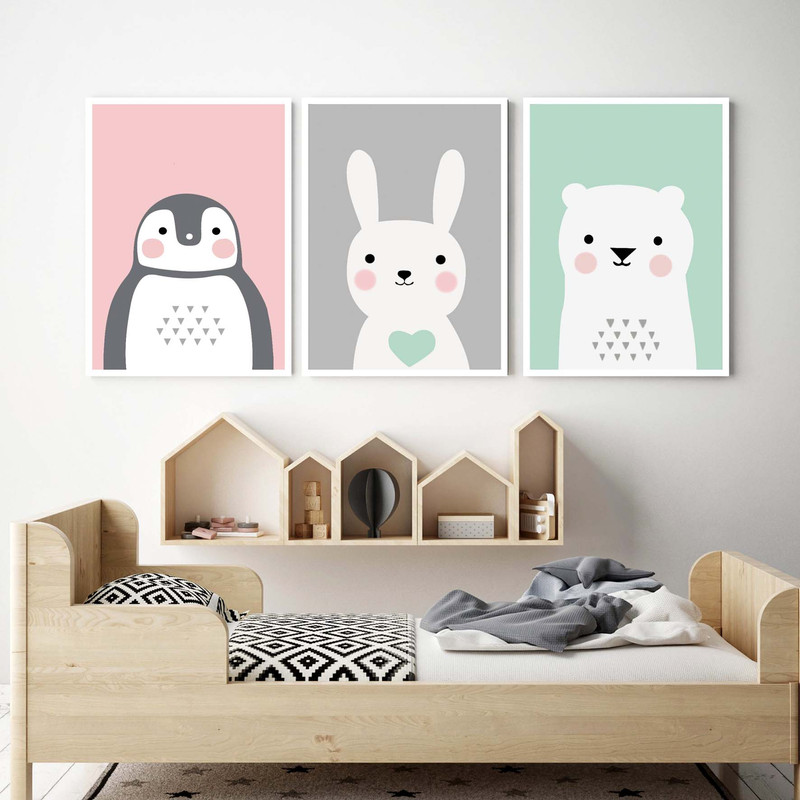 استیکر و تابلو کودک و نوزاد مدل پنگوئن و خرس و خرگوش کد 30 مجموعه سه عددی