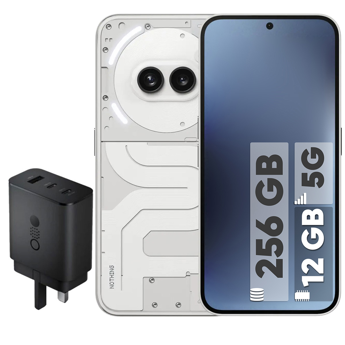 گوشی موبایل ناتینگ مدل Phone 2a دو سیم کارت ظرفیت 256 گیگابایت رم 12 گیگابایت - به همراه شارژر 65 وات ناتینگ