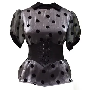 بلوز زنانه مدل خالدار رنگ طوسی