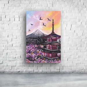 تابلو شاسی طرح خانه ژاپنی و طبیعت و پرنده مدل H89