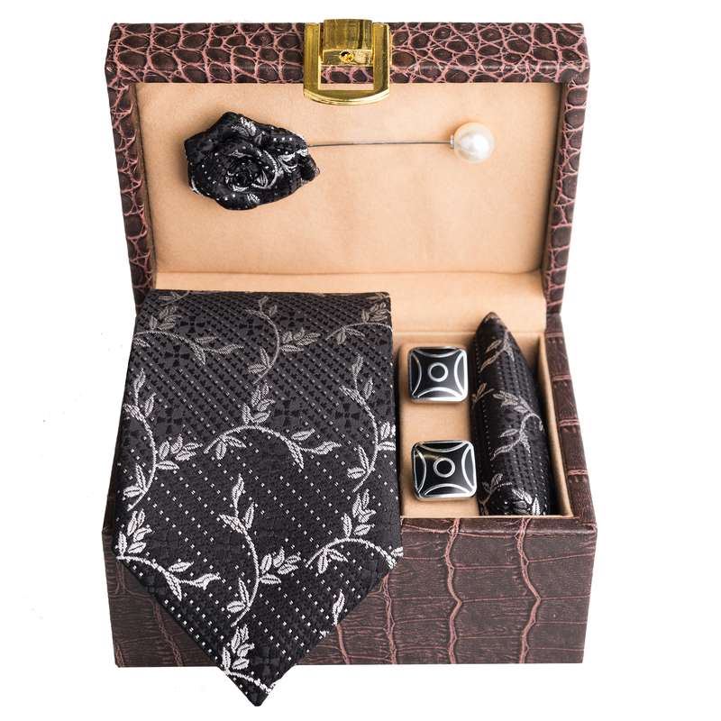ست کراوات و دستمال جیب و دکمه سر دست و گل کت مردانه جیان فرانکو روسی مدل GF-F2330RE-BOX