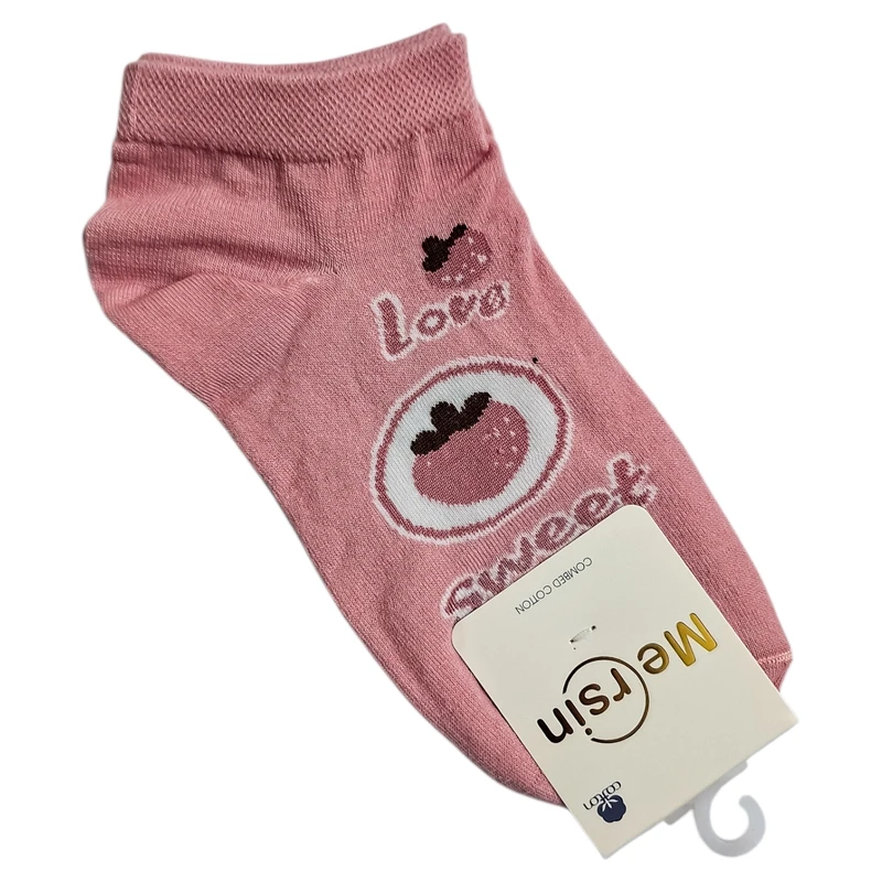 جوراب ساق کوتاه زنانه مدل توت فرنگی ۱