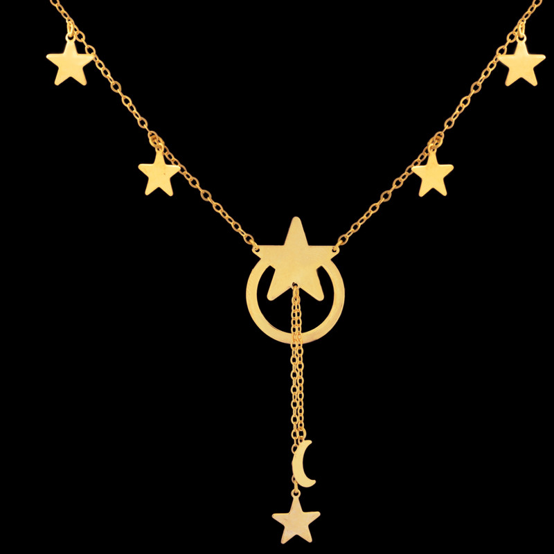 گردنبند طلا 18 عیار زنانه طلای مستجابی مدل ماه و ستاره کد 2