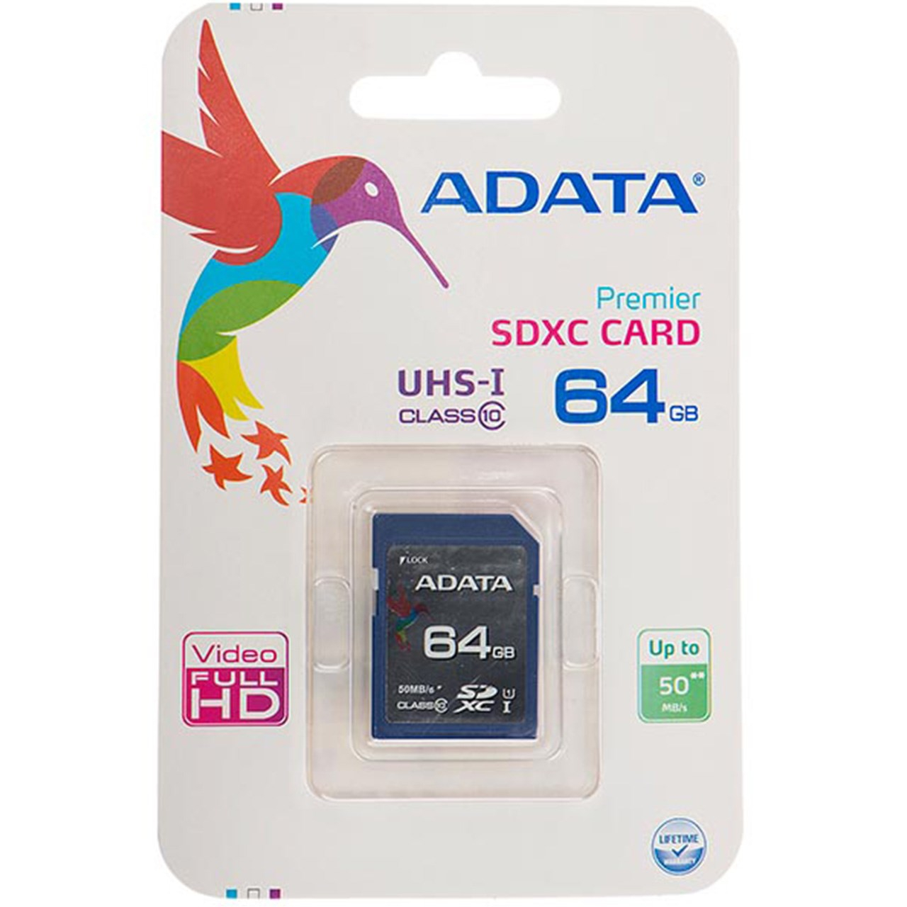 کارت حافظه SDXC ای دیتا مدل Premier کلاس 10 استاندارد UHS-I U1 سرعت 50MBps ظرفیت 64 گیگابایت