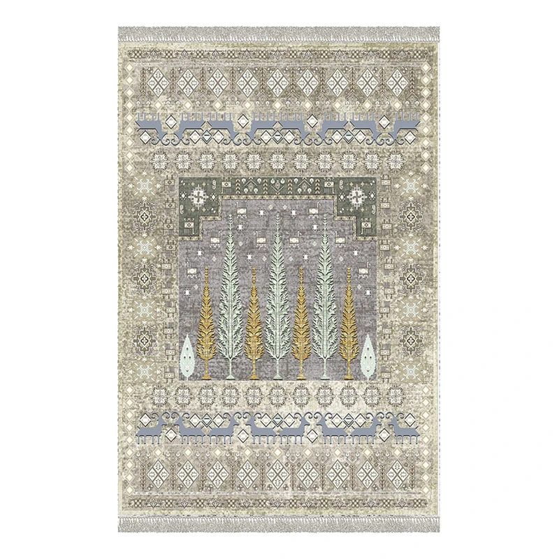 فرش ماشینی 1000 شانه هانوکس زمینه کرم حاشیه چند رنگ مدل درخت کد L292