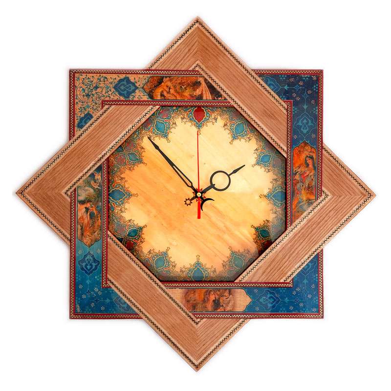 ساعت دیواری خاتم کاری چوبی طرح مینیاتور مدل غزال