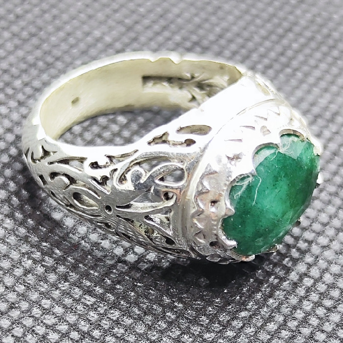 انگشتر نقره مردانه نقره جات بافندگان مدل زمرد آفریقایی کد 25