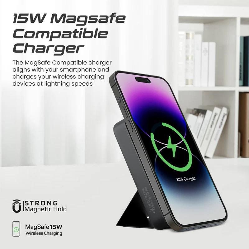 پاوربانک پرومیت مدل POWERMAG-TRIO.BLACK ظرفیت 10000 میلی‌آمپر ساعت