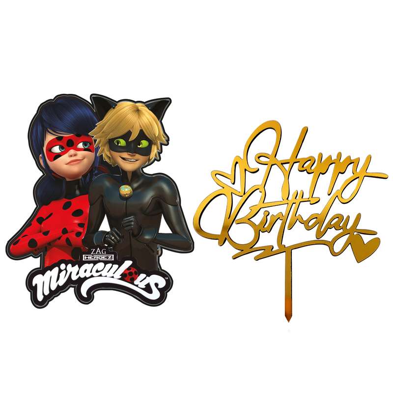 تاپر تزیین کیک مدل دختر کفشدوزکی وپسر گربه ای کد1 مجموعه 2 عددی