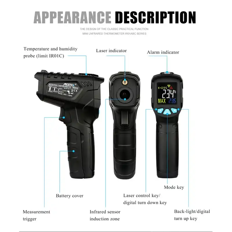 ترمومتر لیزری دیجیتال مستک مدل IR01C